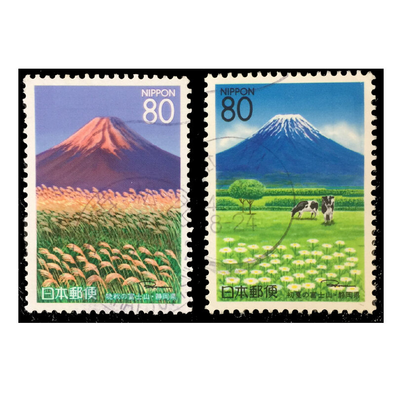 1997 2 قطعة اليابان موضوع المناظر الطبيعية البريد الطوابع جمع أوائل الصيف وأواخر الخريف من جبل فوجي