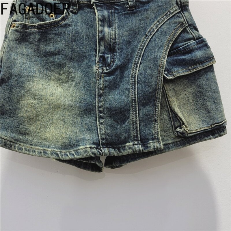 Fagadoer-تنورة قصيرة جينز عتيقة للنساء ، غير منتظمة ، نحيفة ، خصر مرتفع ، زر ، نمط رعاة البقر ، الصيف ، جديد