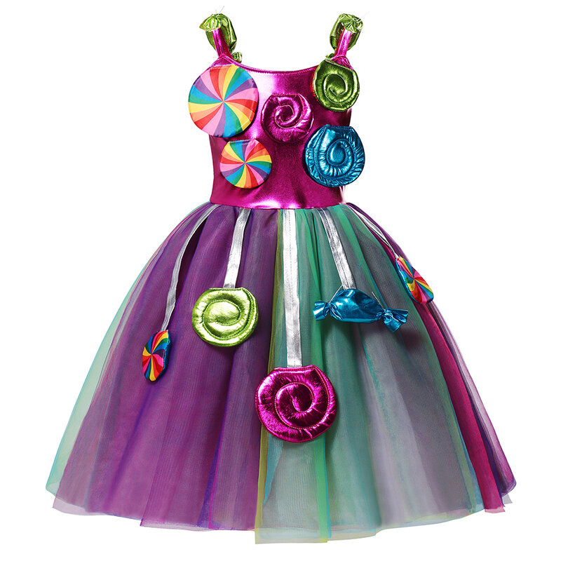 قوس قزح فتاة كاندي فستان مع عقال زي الاطفال تأثيري متعدد الألوان توتو فستان للطفل الفتيات عيد Patry الأطفال الملابس