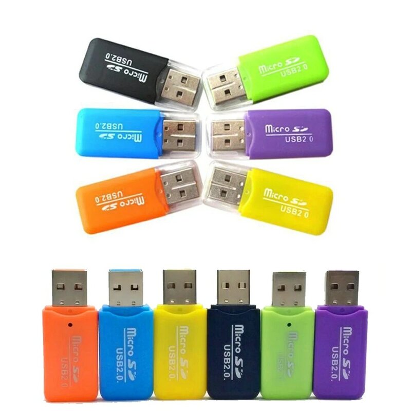 قارئ بطاقات USB 2.0 ميكرو SD TF عالمي ، محول بطاقات ذاكرة القراءة ومصباح عالي السرعة ، مناسب للكمبيوتر المحمول ، ألوان عشوائية