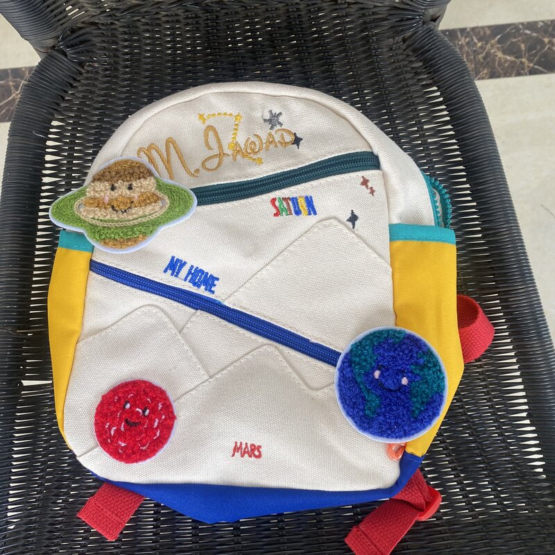 حقيبة ظهر كوكبية لطيفة للأطفال ، اسم مطبوع شخصي ، حقيبة مدرسية للطلاب ، حقيبة قماش ، هدية عيد ميلاد