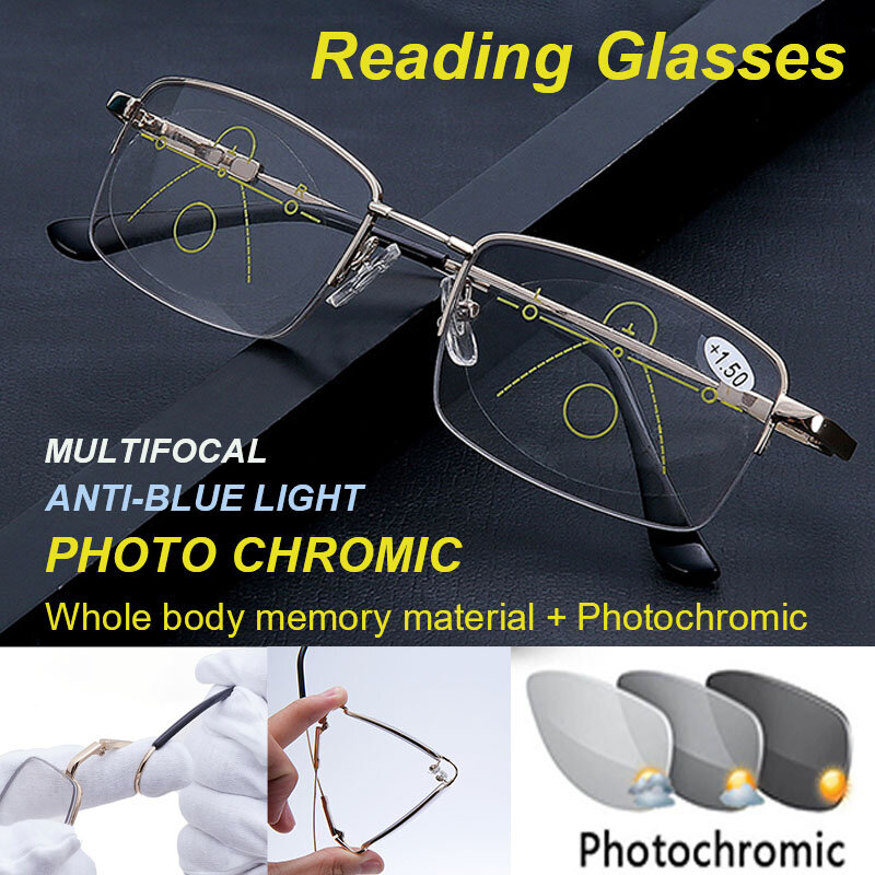 BLMUSA جديد التيتانيوم الضوئية متعدد البؤر نظارات للقراءة الرجال مكافحة الضوء الأزرق التقدمي Multifocus نظارات للقراءة النساء