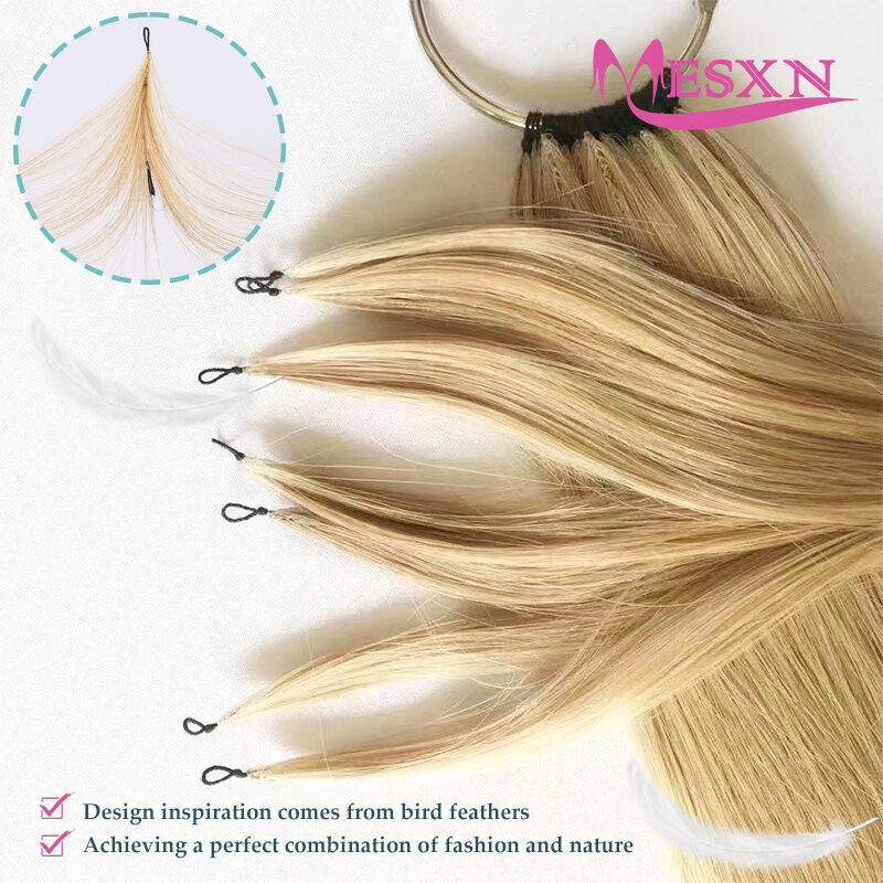 وصلات شعر طبيعية مستقيمة من MESXN ، شعر بشري حقيقي ، وصلات شعر ميكرورينج ، لون أشقر ، جودة عالية ، ريشة ، جديدة