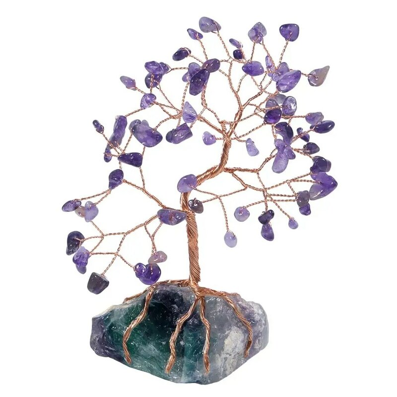 شجرة المال الكريستال الطبيعي مع قاعدة فلوريت الخام الشفاء الأحجار الكريمة للحظ والثروة ديكور المنزل