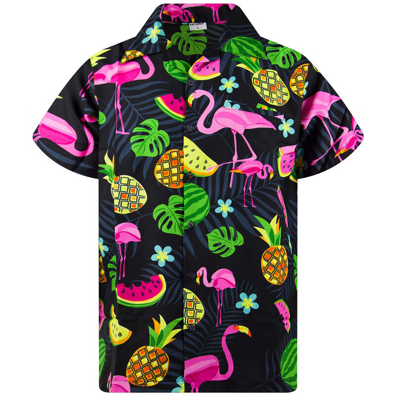 الصيف الرجال قمصان هاواي للرجال فلامنغو طباعة قمصان الشاطئ زر أسفل موضة ملابس للرجال بلوزة قميص Camisa Masculina