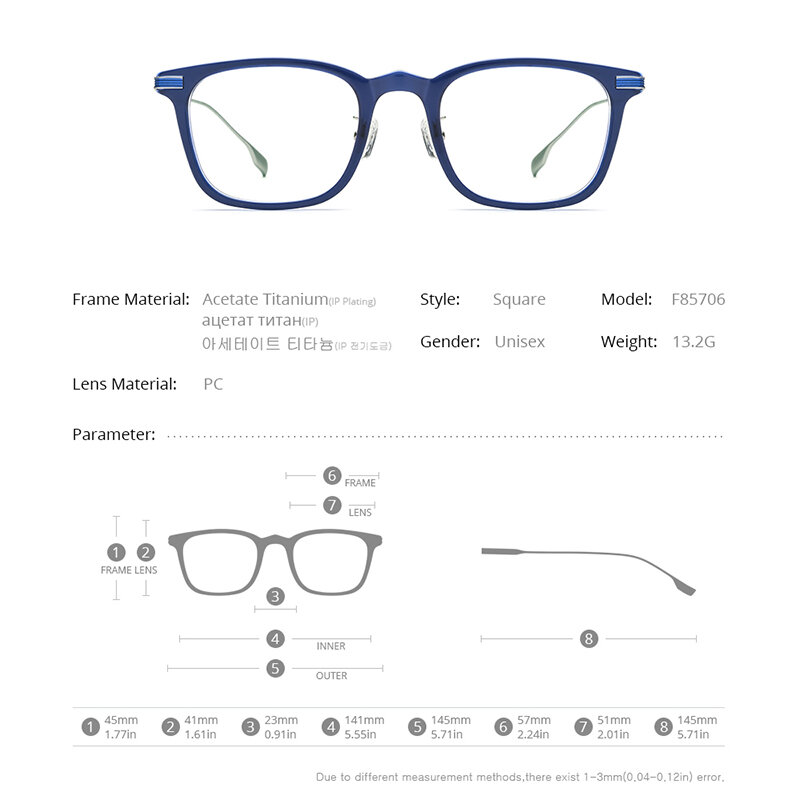 FONEX خلات التيتانيوم النظارات الإطار الرجال مربع وصفة النظارات النساء نظارات خمر قصر النظر النظارات البصرية F85706