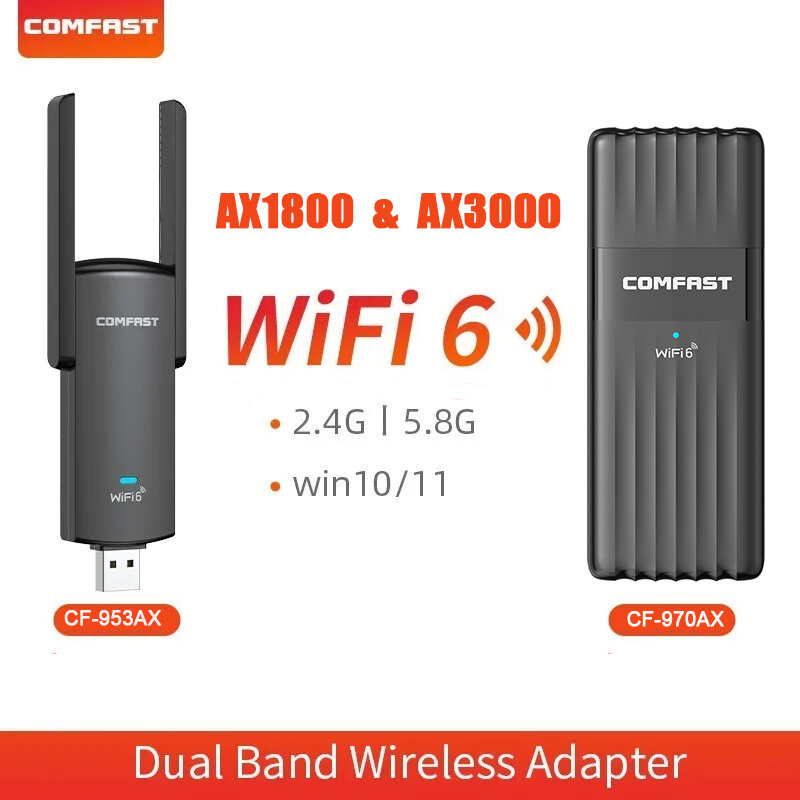 محول COMFAST-WiFi 6 USB ، بطاقة شبكة لاسلكية مزدوجة النطاق ، 5G ، 2.4G ، 1800Mbps ، 3000Mbps ، سطح المكتب ، الكمبيوتر المحمول ، جهاز الاستقبال ، CF-970AX