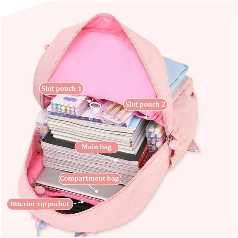 حقيبة ظهر مدرسية للفتيات والأطفال وحقائب الكتب الأساسية مع حقيبة نهارية لطيفة للأولاد والبنات