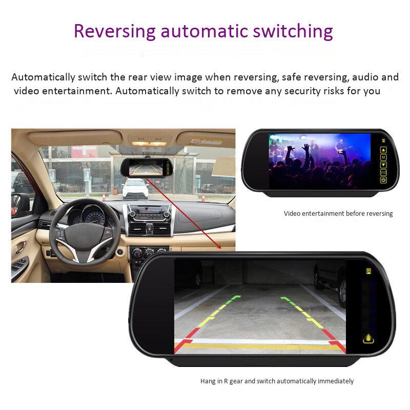 شاشة TFT LCD للسيارة مرآة الرؤية الخلفية ، شاشة وقوف السيارات ، MP5 ، 7"