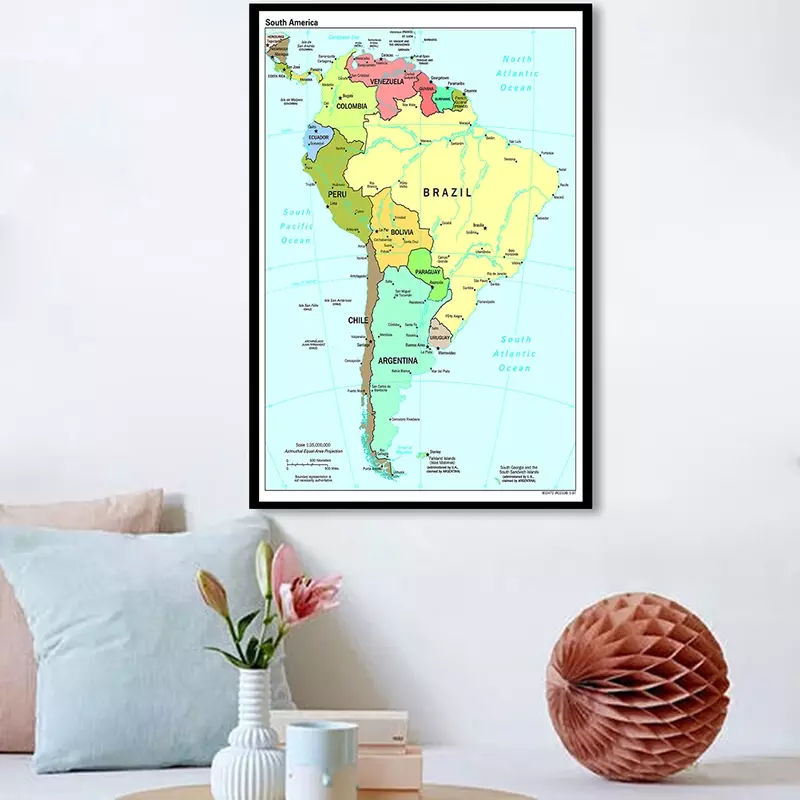 60*90 سنتيمتر أمريكا الجنوبية السياسية خريطة رذاذ حائط لوح رسم ملصق فني غرفة المعيشة ديكور المنزل اللوازم المدرسية