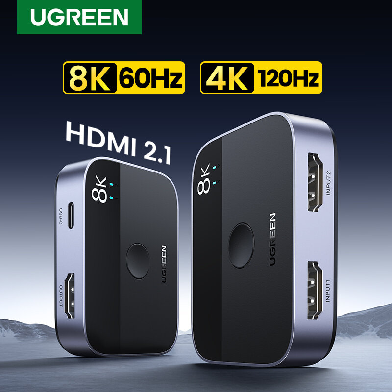 UGREEN مقسم الوصلات البينية متعددة الوسائط وعالية الوضوح (HDMI) 4K ثنائية الاتجاه HDMI التبديل 1x 2/2x1 محول ل PS4/3 صندوق التلفزيون العارض HDMI كابل الجلاد مقسم الوصلات البينية متعددة الوسائط وعالية الوضوح (HDMI)
