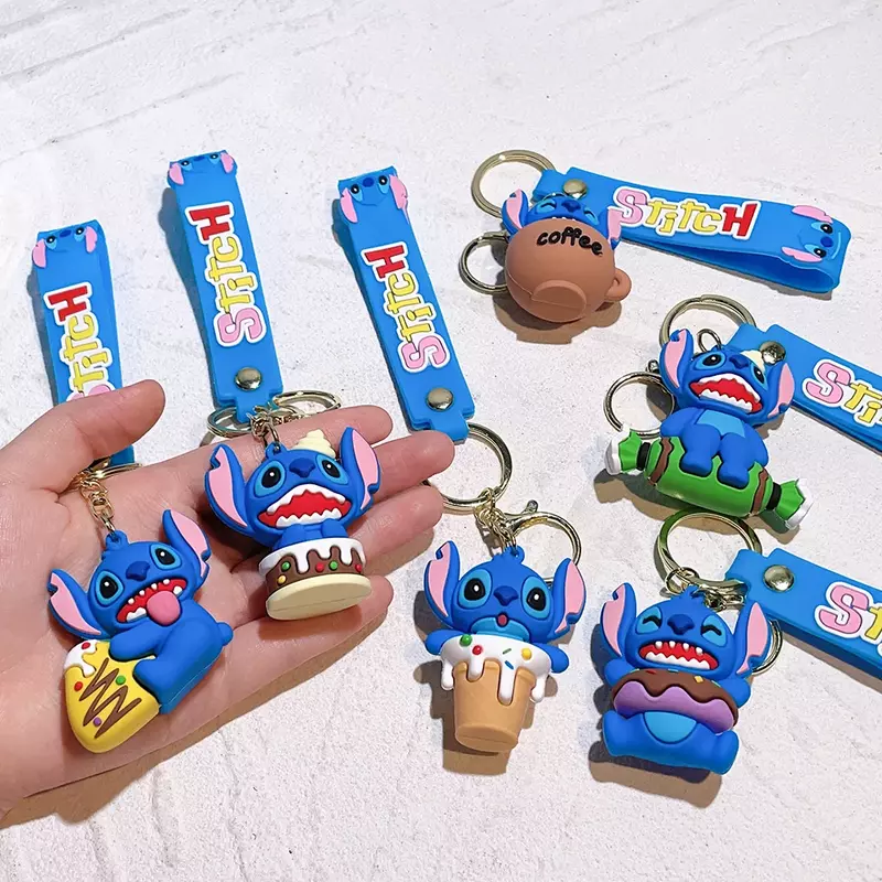سلسلة مفاتيح على شكل أنيمي من Lilo & Stitch ، قلادة دونات حلوة ، حلقة مفاتيح سيارة ، هدايا عيد ميلاد #3