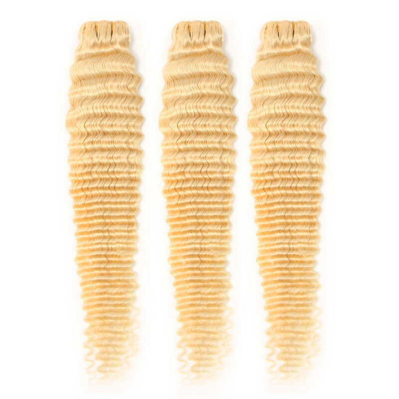 خصلات مجعدة بموجة عميقة ، وصلات شعر بشري ريمي برازيلي ، أشقر ، كثافة 10-28 بوصة ، 30 بوصة ، 32 بوصة ، 1