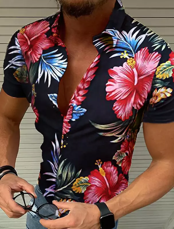قميص للرجال بأزرار زهور ، طباعة ثلاثية الأبعاد للشارع ، مقاس كبير ، هاواي ، شاطئ ، تنفس ، أكمام قصيرة ، صيف