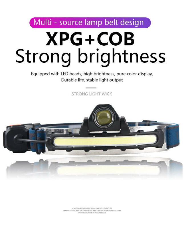 COB سوبر قوية كشافات LED المحمولة المصباح نوع-C قابلة للشحن رئيس الشعلة المدمج في ضوء البطارية في الهواء الطلق التخييم فانوس