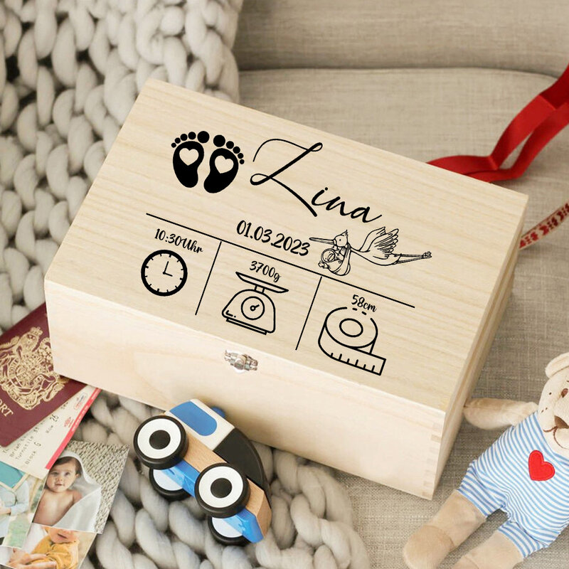 مخصص الطفل صندوق ذاكرة خشبي Newbron دش هدية شخصية الرضع تذكار صندوق الطفل احصائيات الولادة صندوق الحبل السري