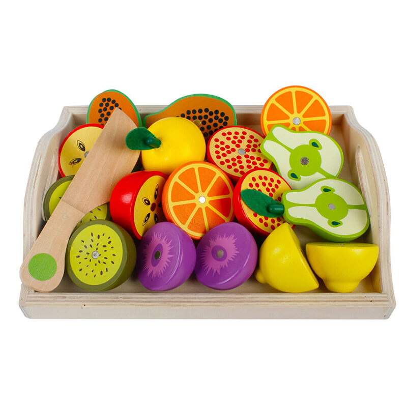 محاكاة المطبخ التظاهر لعبة خشبية الكلاسيكية لعبة مونتيسوري لعبة تعليمية للأطفال أطفال هدية قطع الفاكهة الخضار مجموعة