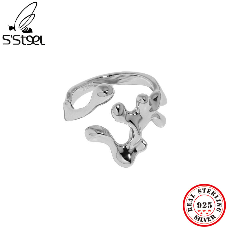 خاتم افتتاح من الفضة الإسترليني S'STEEL عيار 925 بتصميم غير منتظم على شكل لافا هدايا للإناث مجوهرات خطوبة عصرية مطابقة للموضة 2021
