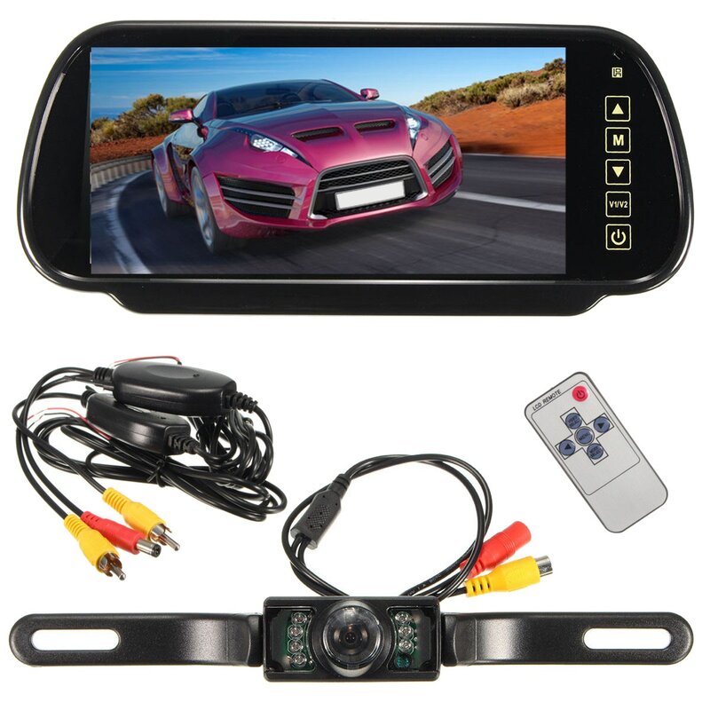 شاشة TFT LCD للسيارة مرآة الرؤية الخلفية ، شاشة وقوف السيارات ، MP5 ، 7"