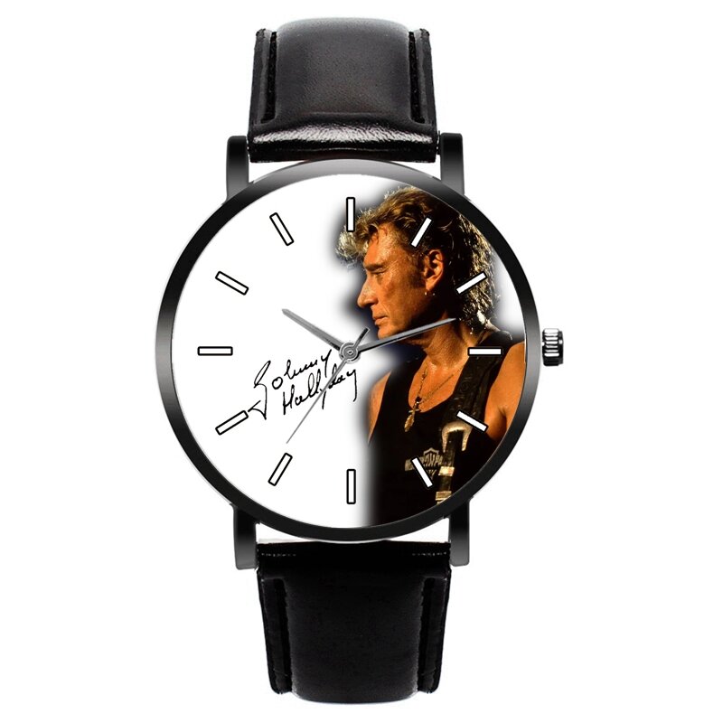 جوني هاليداي ساعة جديدة كل أسود جلد كوارتز المعصم مروحة هدية