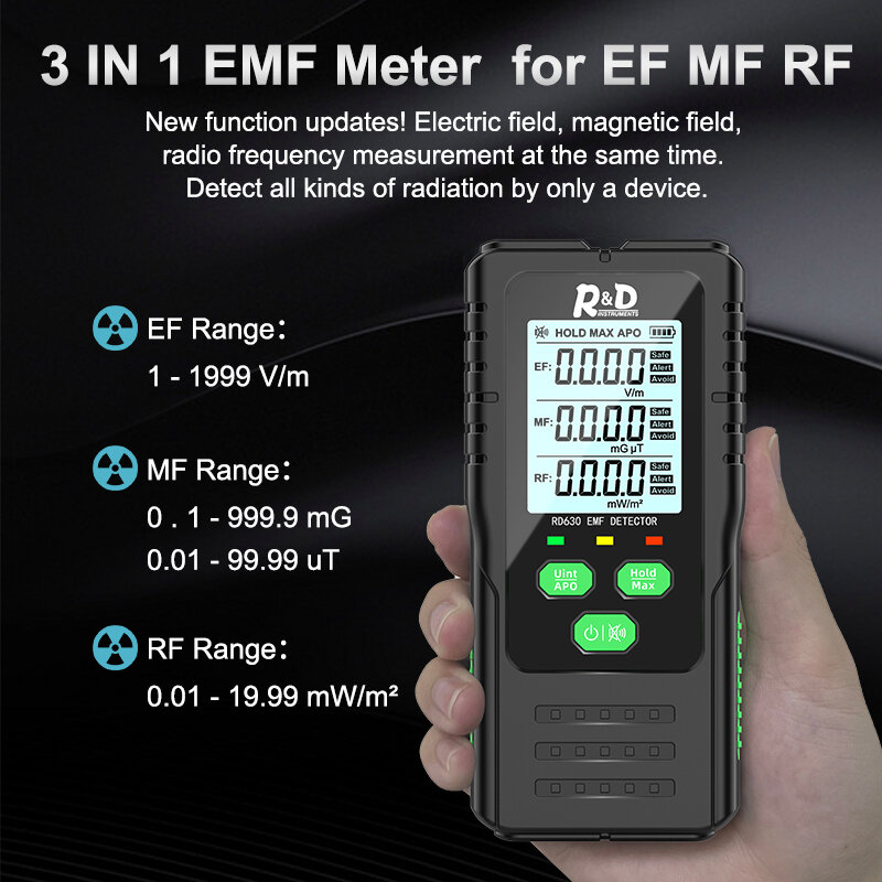 R & D-كاشف المجال الكهرومغناطيسي ، اختبار الإشعاع ، EMF متر ، متعددة الوظائف المحمولة ، المحمولة تردد الراديو تحذير متر ، RD630
