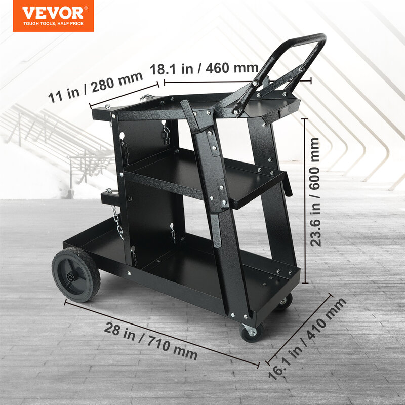 VEVOR-3-Tier عربة لحام مع عجلات دوارة ، سلاسل السلامة ، خزان المتداول ، التخزين لآلة قطع البلازما