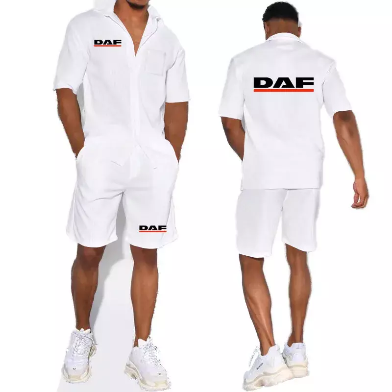 2024 New Summer Men's short-sleeved suit Loose Casual Sports Suit Truck DAF printing High-quality buckle Short-sleeved Shorts