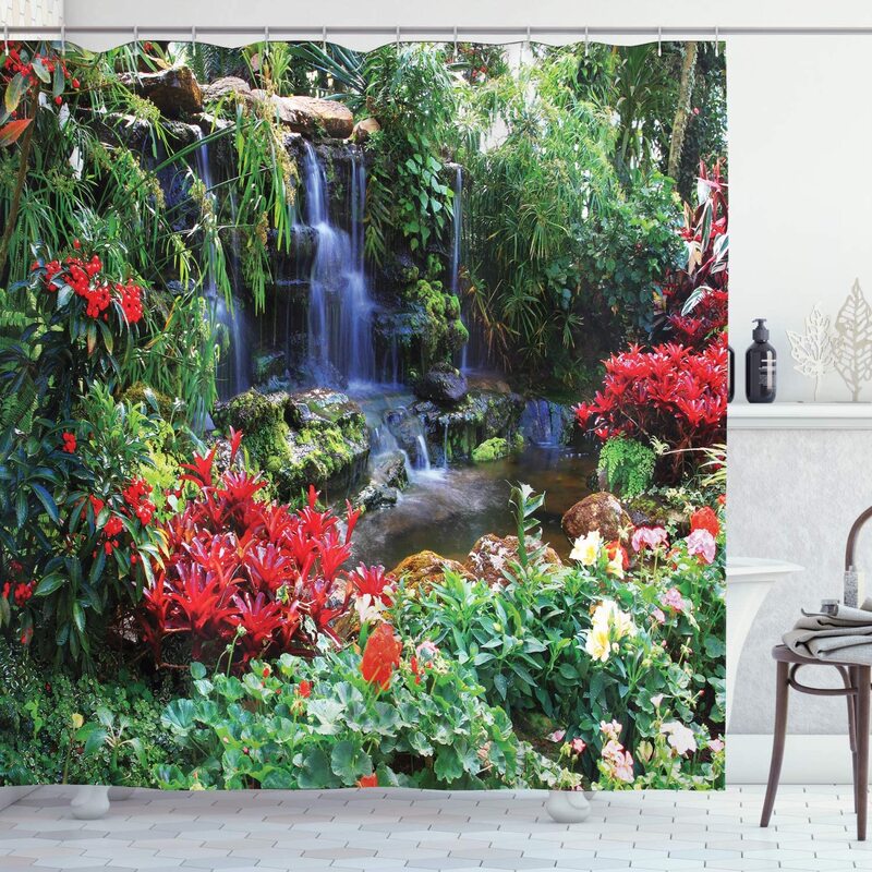 حديقة المشهد دش الستار الغابات طبيعة الزهور النباتات الريفية بارك مشهد حمام الستائر الحديثة المطبوعة الحمام ديكور مجموعات