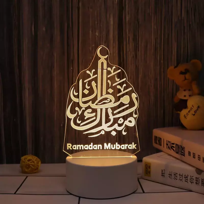 مصباح ليلي LED أكريليك ثلاثي الأبعاد ، مصباح رمضان الإسلامي ، إضاءة عطلة خرافية ، طاقة USB ، عيد مبارك ، غرفة نوم ، منزل ، حفلة ، ديكور