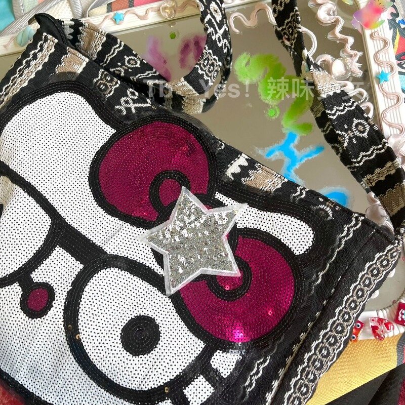 MBTI Hello Kitty حقيبة كتف للنساء ، قماش عتيق ، موضة غير رسمية ، حقيبة ساعي البريد ، حقيبة يد كرتونية ، أنثى ، Y2K ، جديدة ، سعة كبيرة