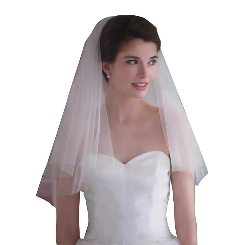 اكسسوارات الزفاف قصيرة بسيطة طرحة زفاف العاج الأبيض طبقتين الحجاب الزفاف مع مشط طرحة زفاف رخيصة