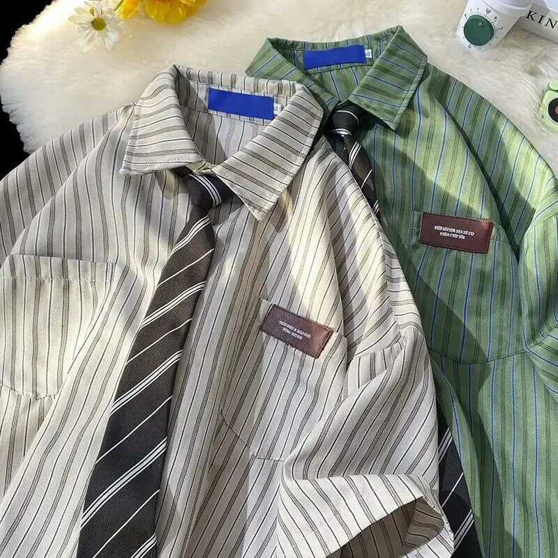 قميص بياقة بولو بأكمام قصيرة للرجال والنساء ، ربطة عنق فضفاضة تناسب جميع المباريات ، نصف كم ، المد العلوي Y2K ، زوجين عارضة ، الصيف