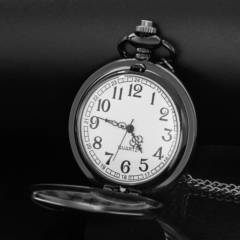 ساعة جيب كوارتز سوداء مع سلسلة حزام ، نحت quiero PAPA ، وجه أبجدية إنجليزية ، هدية عيد ميلاد مثالية لعيد الأب