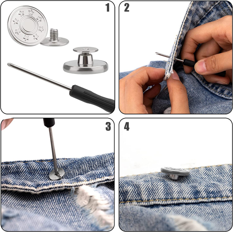 10pcs Adjustable Detachable Jeans Pin Buttons Nail Sewing-free Retro Metal Buckles for DIY Clothing Garment Button Accessories