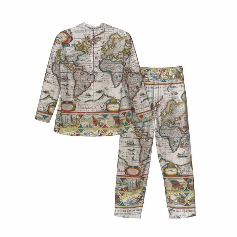 مجموعة بيجامة خريطة العالم العتيقة ، خريطة الأرض ، ملابس نوم لطيفة لغرفة النوم ، زوجين ، ريترو كبيرة الحجم ، ملابس نوم رسومية هدية ، 2 ، الربيع