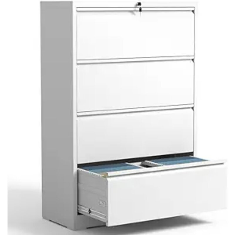 NewYukimo-خزانة ملفات جانبية مع قفل ، مكتب منزلي قانوني وحجم A4 ، خزانة تخزين مع 4 أدراج ، أبيض