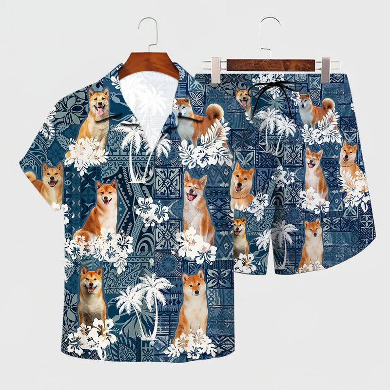 PLstar كوزموس بدلة الصيف سانت برنارد هاواي مجموعة ثلاثية الأبعاد مطبوعة هاواي قميص + شورتات للبحر الرجال للنساء مضحك الكلب الملابس