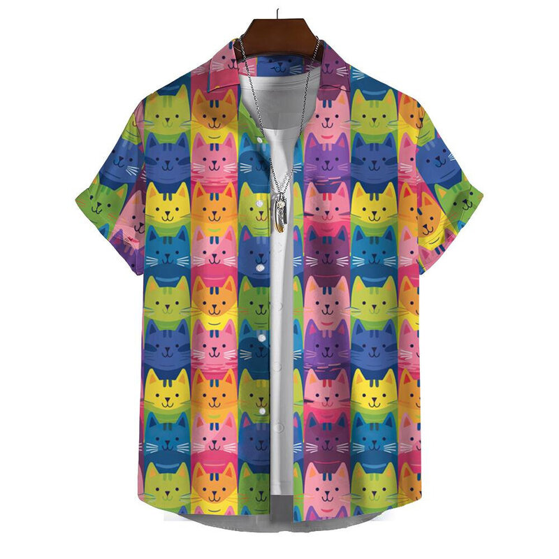 قميص للرجال بطباعة قطة لطيفة ثلاثية الأبعاد مضحك ، ملابس رجالية كاجوال ، قمم بأكمام قصيرة ، تي شيرت فضفاض كبير الحجم ، الصيف