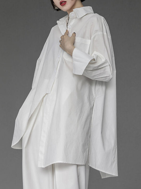 قمصان LANMREM بطية صدر واحدة للنساء ، ظهر فضفاض كاجوال ، تصميم منقسم ، أحادي اللون ، بلوزات أنيقة ، جديد ، صيف ، 26D9015 ،