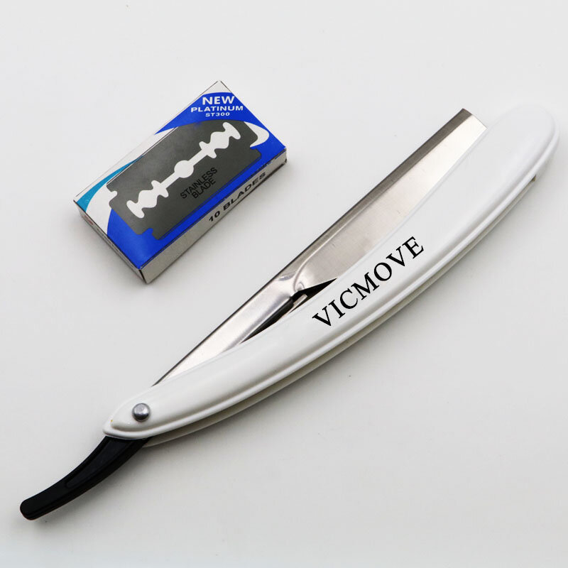 سكين حلاقة قابل للطي للرجال ، شفرات حلاقة حافة ، أدوات إزالة الشعر ، مستقيم ، 10 شفرات قطعة ، 1Set