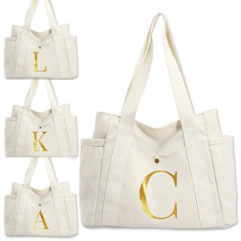 حقائب كتف قماشية متعددة الوظائف للنساء ، حقيبة يد بسيطة عصرية ، حقائب تسوق ، سلسلة بنمط الحروف