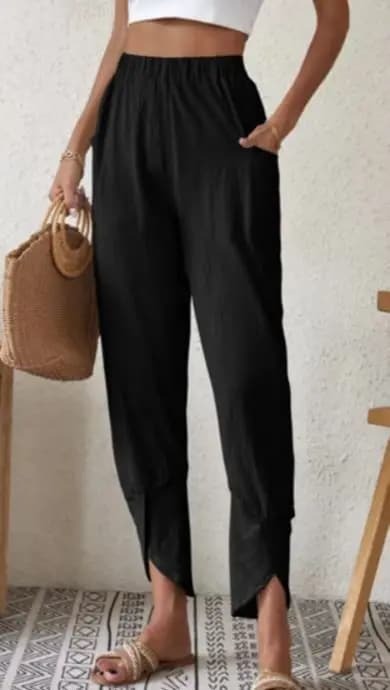 2023 النساء الكتان الحريم السراويل الصيف القطن عادية فضفاض عالية الخصر جيب بنطلون أنثى Vintage الكاحل طول واسعة الساق بنطلون