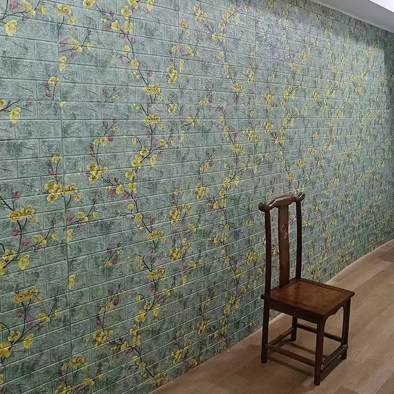 ثلاثية الأبعاد الطوب خلفيات الخوخ زهر نمط رغوة لوحة النمط الصيني لغرفة المعيشة جدار ديكور مقاوم للماء ذاتية اللصق ملصق