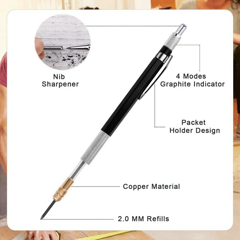 مجموعة قلم رصاص نجارة مع قلم رصاص مدمج ، نجارة ميكانيكية ، مجموعة واحدة