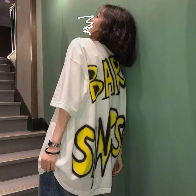 المتضخم نمط غير رسمي فضفاض مطبوعة بلايز تي شيرت للطلاب قمصان للنساء harajuku الكورية خمر قوط y2k الملابس