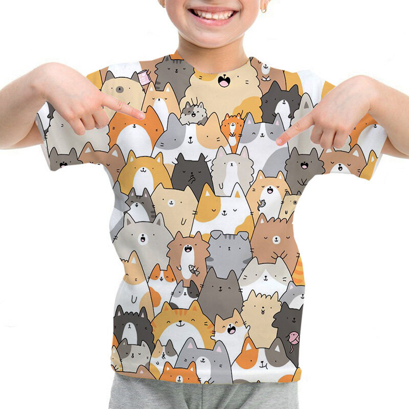 Kids Cartoon Animals T Shirt Cute Rabbit Cat Dog Print T-shirt Summer Children Short Sleeve Tops Baby Girls Boys Tshirt Camiseta