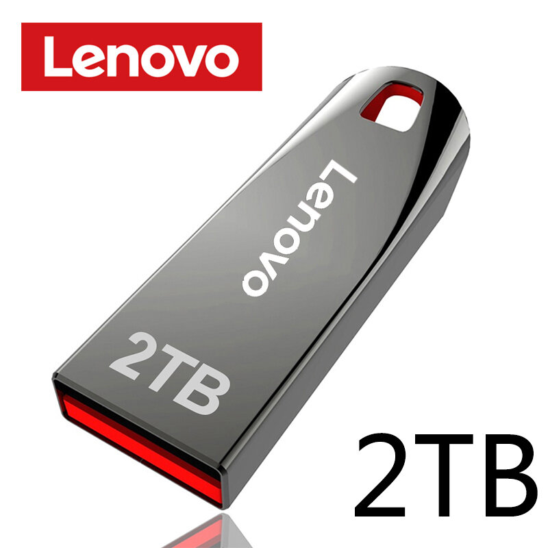 Lenovo-Mini Metal USB فلاش محركات الأقراص ، القدرة الحقيقية ذاكرة عصا ، أسود القلم محرك الأقراص ، الإبداعية هدية الأعمال ، تخزين الفضة ، U القرص ، 2 تيرا بايت