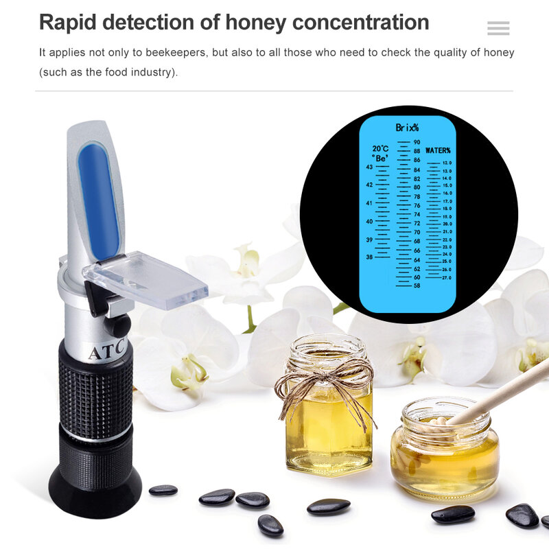 جهاز قياس انكسار 3 في 1 محمول باليد لقياس انكسار العسل الرطوبة مقياس باوم بريكس 58-90% اختبار انكسار السكر