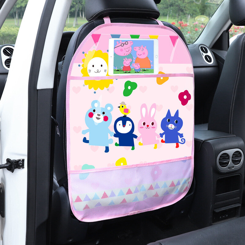 1 قطعة الكرتون مقعد السيارة الخلفي حامي غطاء للأطفال أطفال الطفل مكافحة ركلة وسادة متعددة الوظائف لطيف سيارة المنظم تخزين حقيبة