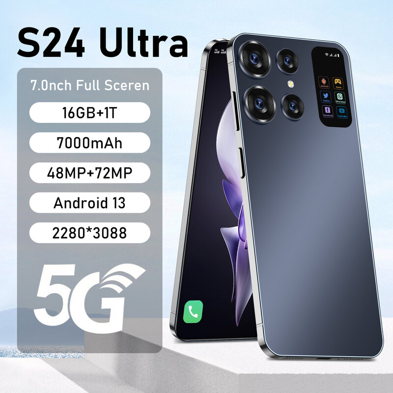 هاتف ذكي S24 Ultra يعمل بنظام أندرويد ، هاتف محمول ، شبكة 4G و 5G ، كوالكوم 8 Gen 2 ، 16 GB + 1 ، 1500 mAh ، 48 + 72 ، جديد ، أصلي ، 2022